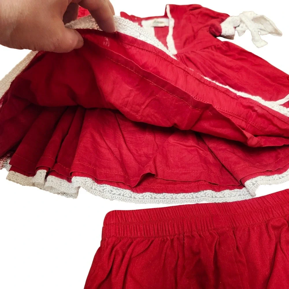 Well Dressed Wolf Girls Red Lawn Party Holiday Tunic‎ Bloomer Set Cotton Xmas 3T